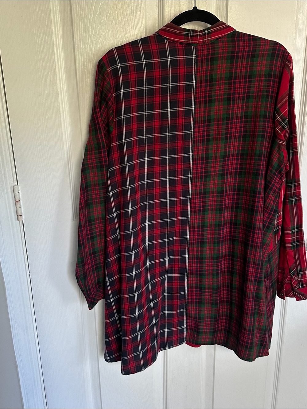 J. Jill Red and Green Plaid Patchwork Button-Down Shirt Women’s M Asymmetrical - Picture 5 of 6
